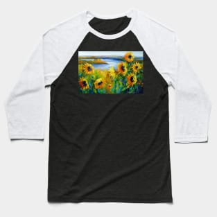 Sunflowers in the wind by the river Baseball T-Shirt